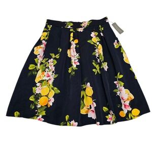 Eva Mendes New York & Company Skirt Floral Fruit Print Navy Blue‎ Size 16